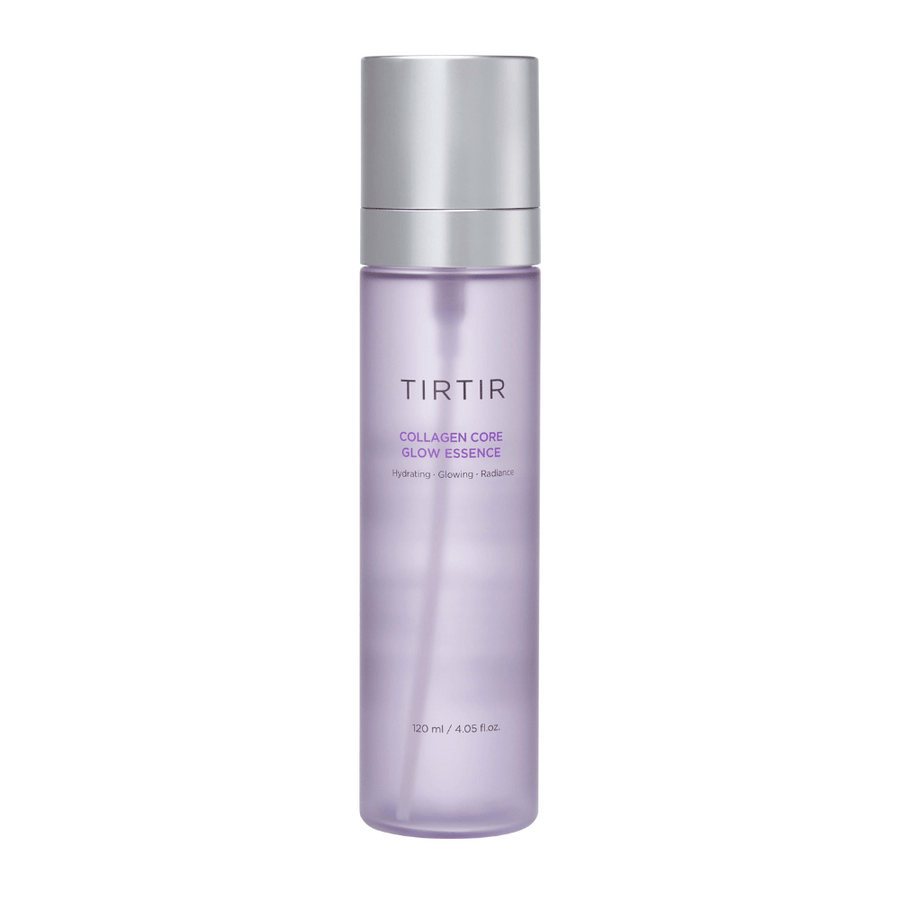 Produktbild på TIRTIR Collagen Core Glow Essence – en lystergivande essence i stilren lila flaska som återfuktar och förbättrar hudens elasticitet.