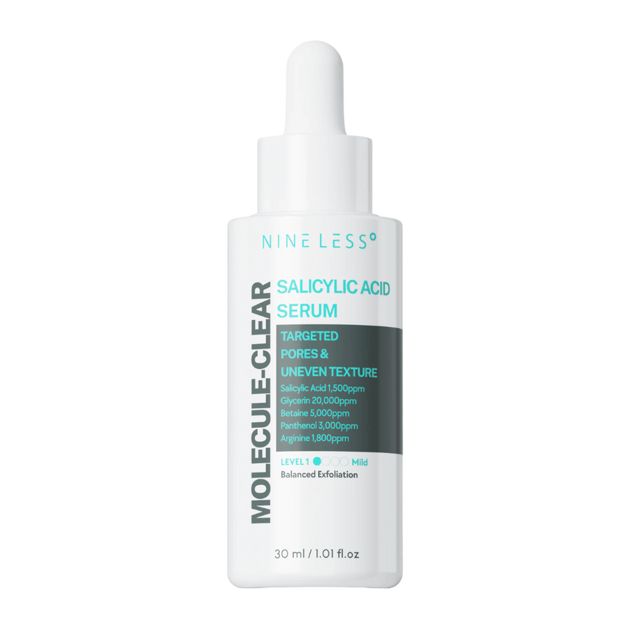 Nineless Molecule-Clear Salicylic Acid Serum 30 ml – exfolierande serum med BHA, glycerin, betaine och panthenol för att minska porer, jämna ut hudstruktur och ge återfuktning.