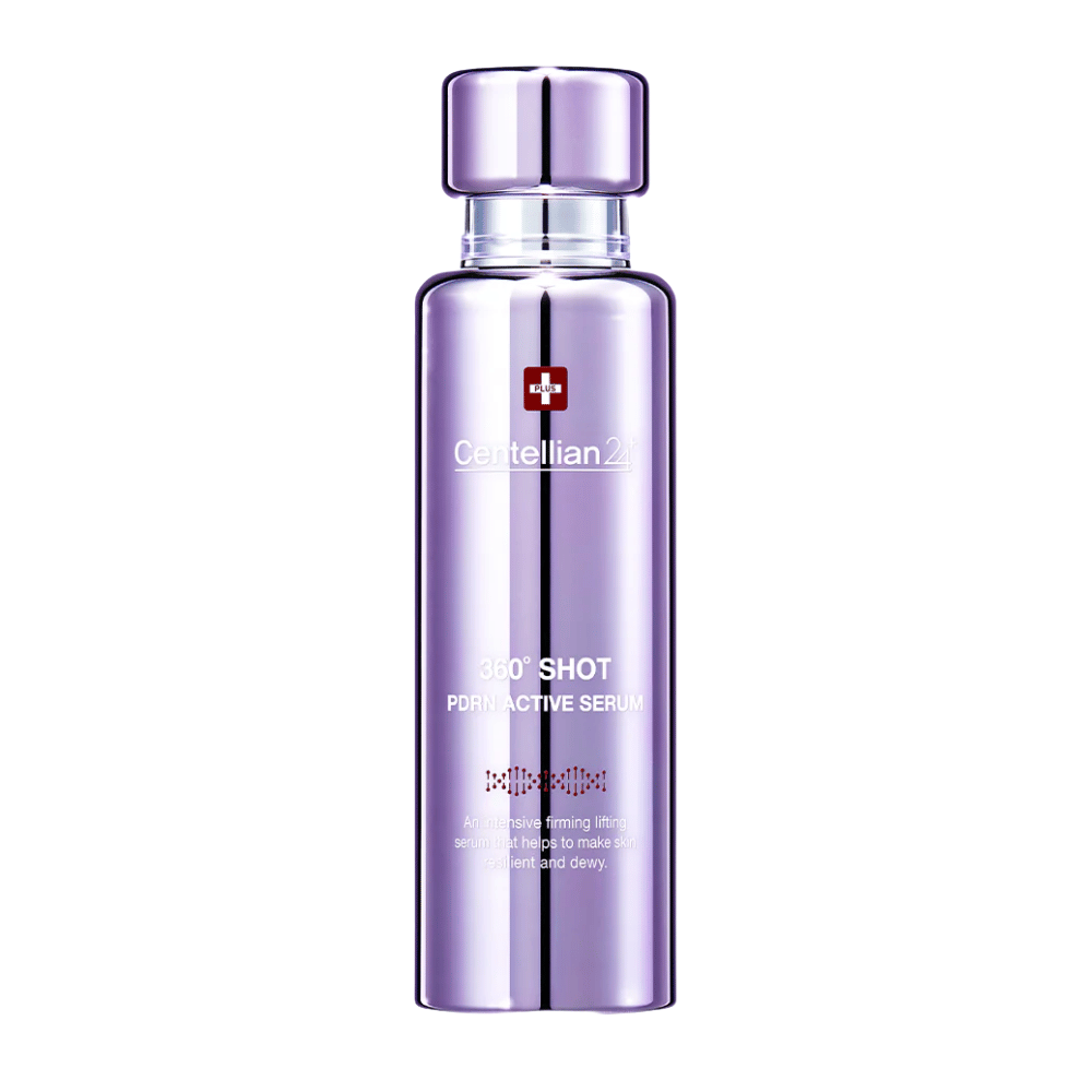 Centellian24 360º Shot PDRN Active Serum – sérum coreano PDRN em garrafa roxa para aumentar a elasticidade, hidratação profunda e pele mais firme e elástica.