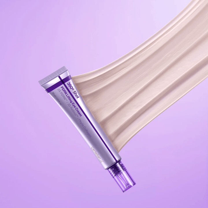 Centellian24 360º Shot PDRN Lifting Eye Cream textura – close-up de creme de olhos cremoso com PDRN e colágeno que ajuda a hidratar e dar à pele ao redor dos olhos uma aparência mais lisa.