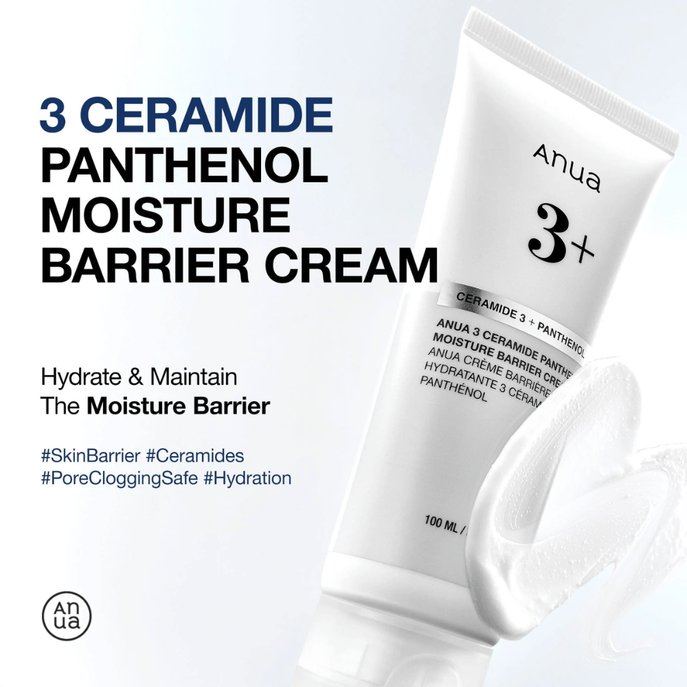 Anua 3 Ceramide Panthenol Moisture Barrier Cream – hidrata e fortalece a barreira protetora da pele.