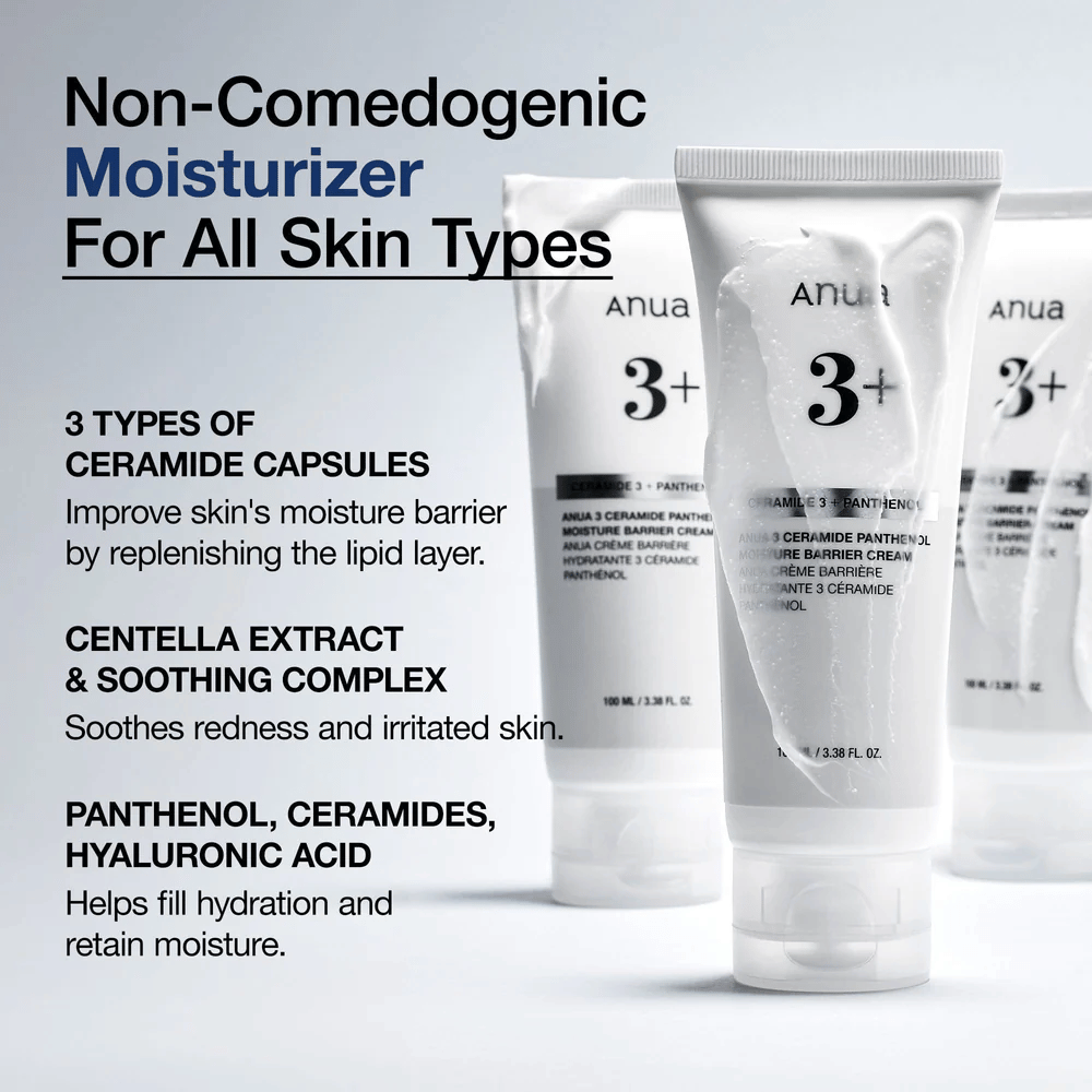 Anua 3 Ceramide Panthenol Cream – creme hidratante, calmante e não comedogênico para todos os tipos de pele.