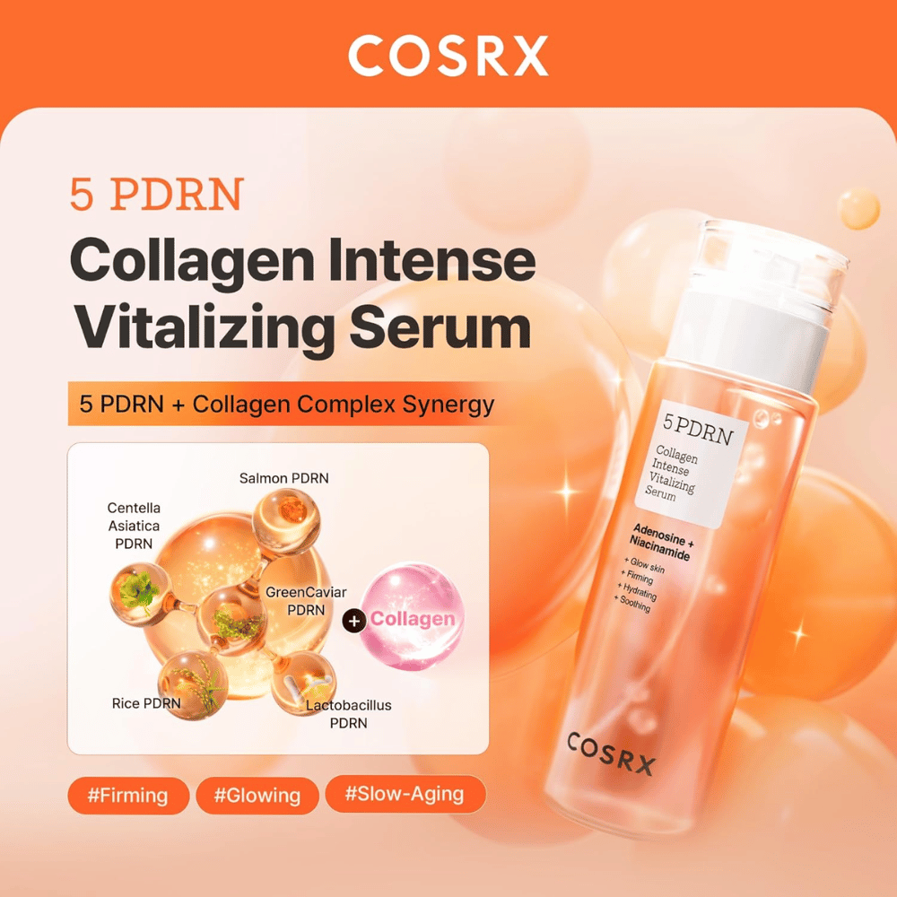 COSRX 5 PDRN sérum com complexo de colagénio que fortalece a barreira cutânea, confere luminosidade e combate os sinais de envelhecimento