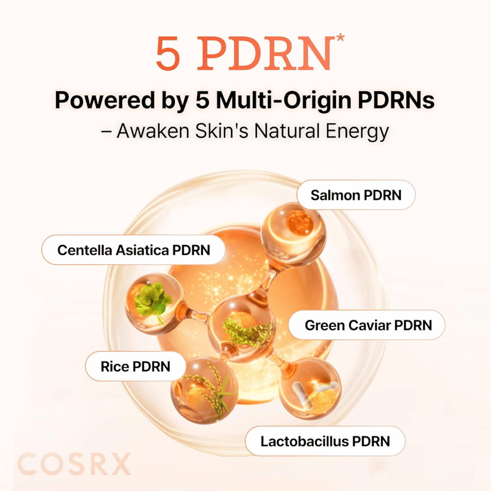 COSRX 5 PDRN sérum com PDRN de múltiplas origens de salmão, centella asiatica, arroz e probióticos que fortalece a pele e melhora a elasticidade