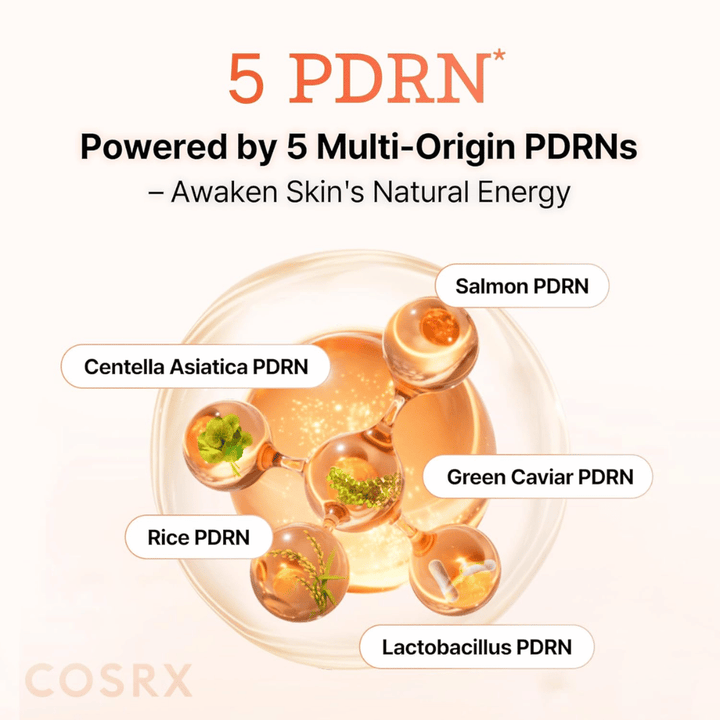 COSRX 5 PDRN sérum com PDRN de múltiplas origens de salmão, centella asiatica, arroz e probióticos que fortalece a pele e melhora a elasticidade