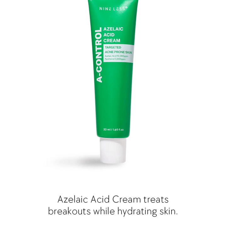 NINELESS Azelaic Acid Cream creme facial – creme para pele propensa a acne que ajuda a combater espinhas, hidratar a pele e uniformizar o tom da pele.