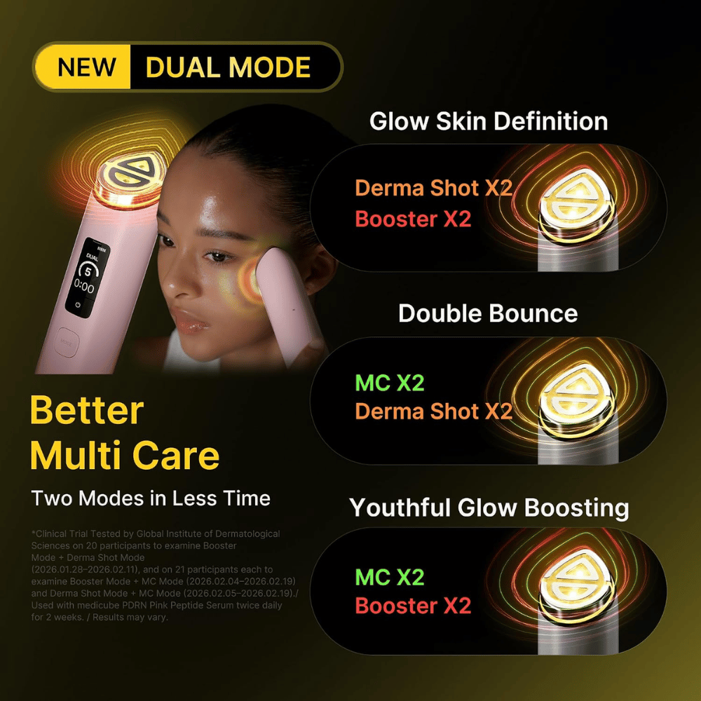 medicube AGE-R Booster Pro X2 Dual Mode com modos combinados de cuidados da pele para luminosidade, firmeza e melhoria da textura da pele