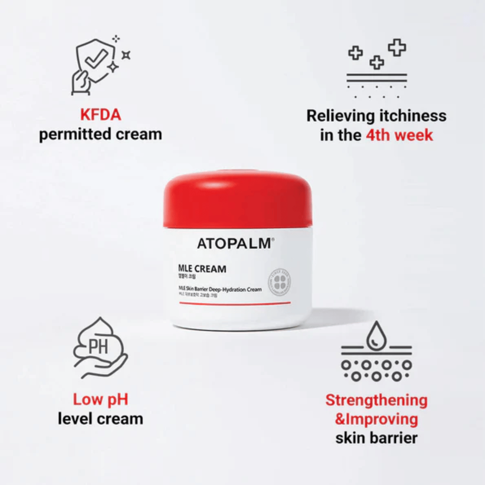 ATOPALM MLE Cream com tecnologia MLE que equilibra a umidade, hidrata profundamente e fortalece a barreira da pele para uma pele mais macia e resistente.
