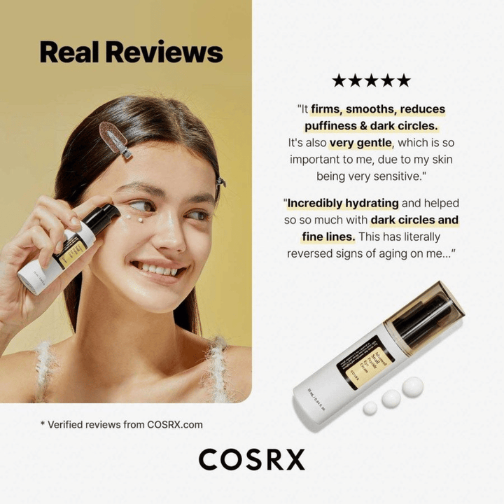 COSRX Advanced Snail Peptide Eye Cream aplica-se sob os olhos – creme de olhos com 73,7% snail mucin e peptídeos para olheiras, inchaço e linhas finas