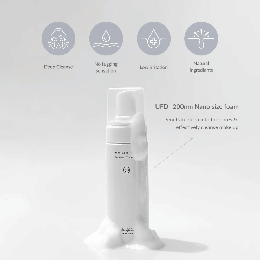 Dr. Althea Amino Acid Gentle Bubble Cleanser limpa em profundidade com bolhas em nanoescala que penetram nos poros. Fórmula suave com ingredientes naturais – perfeito para pele sensível.