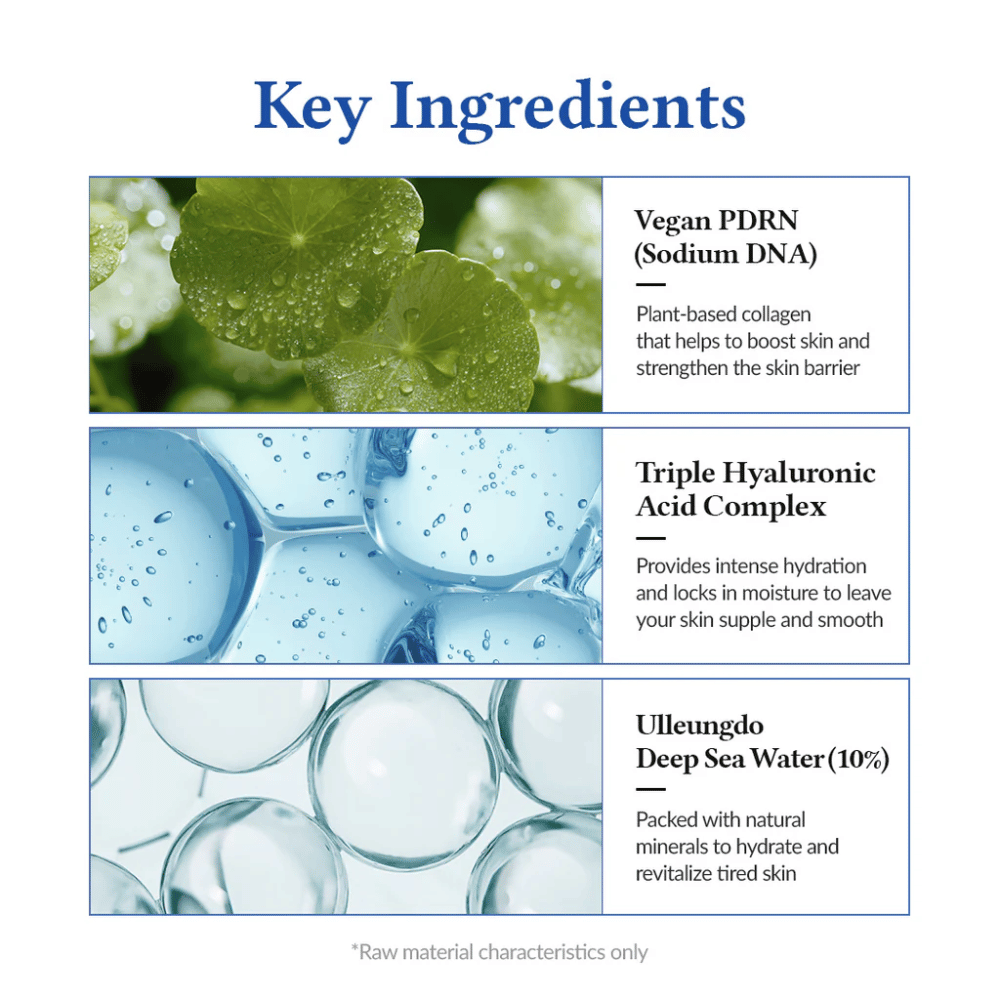 Ingredientes-chave em Dr. Althea Aqua Marine Jelly Mist com PDRN vegano, ácido hialurônico e água do mar profundo