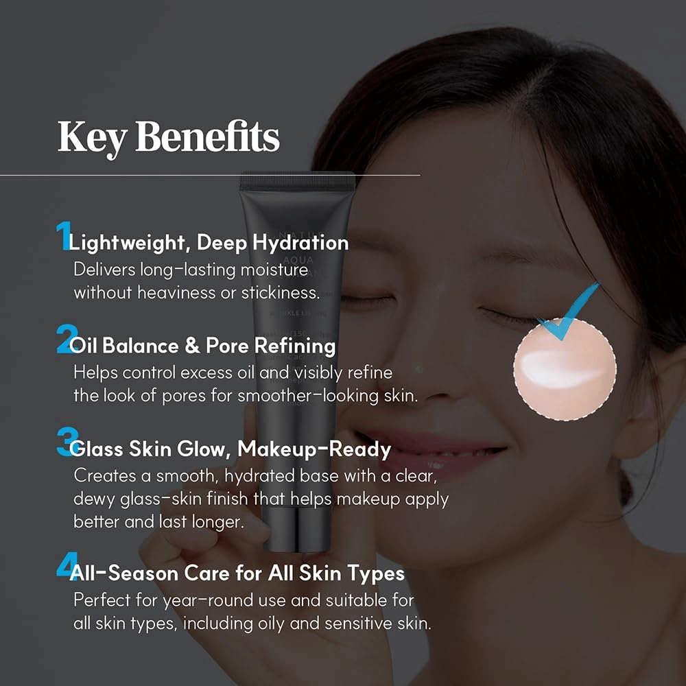 S.NATURE Aqua Squalane Moisturizing Cream proporciona hidratação profunda, reforça a barreira cutânea e é adequado para todos os tipos de pele, incluindo a pele sensível.