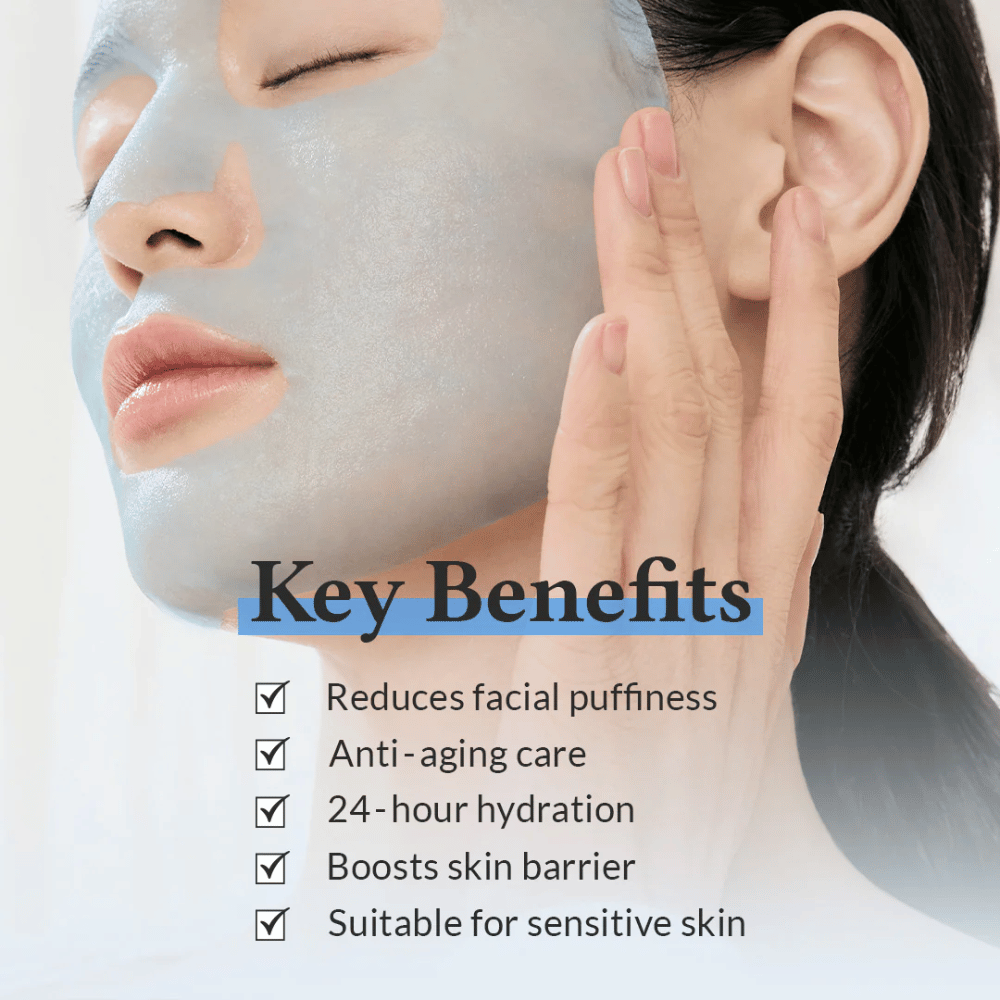 Benefícios principais
✔ Reduz o inchaço facial
✔ Cuidados anti-envelhecimento
✔ Hidratação de 24 horas
✔ Fortalece a barreira da pele
✔ Adequado para pele sensível