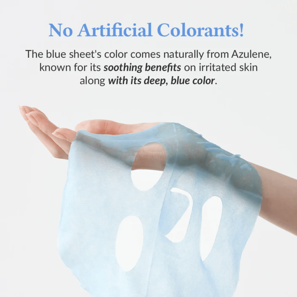 Sem corantes artificiais! A cor azul da máscara vem naturalmente do azuleno, que acalma a pele irritada e dá seu tom azul profundo.