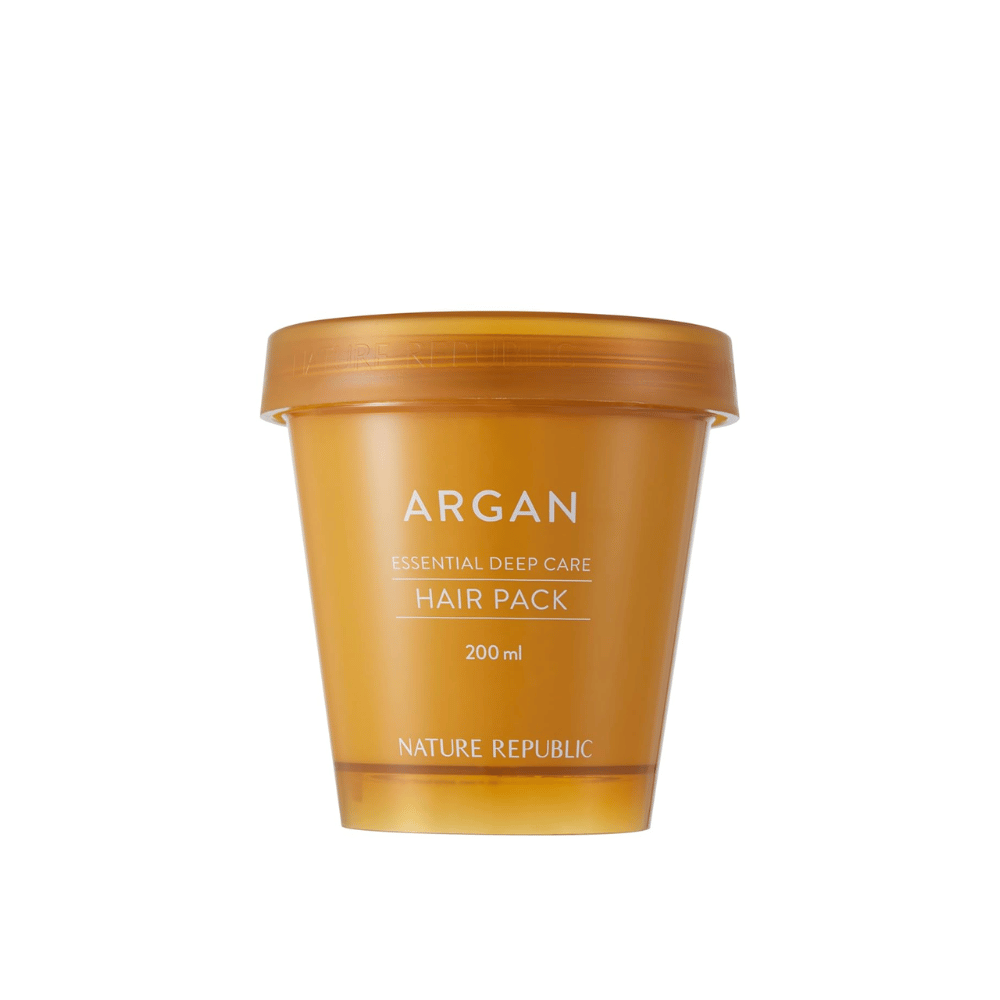 Imagem do produto em Nature Republic Argan Essential Moisture Repairing Hair Mask 200 ml – máscara capilar hidratante com óleo de argão.