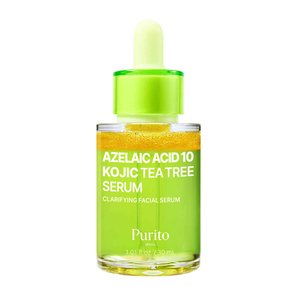 Imagem do produto de Purito Azelaic Acid 10 Kojic Tea Tree Serum 30 ml. Sérum facial clareador para tom de pele desigual e impurezas.