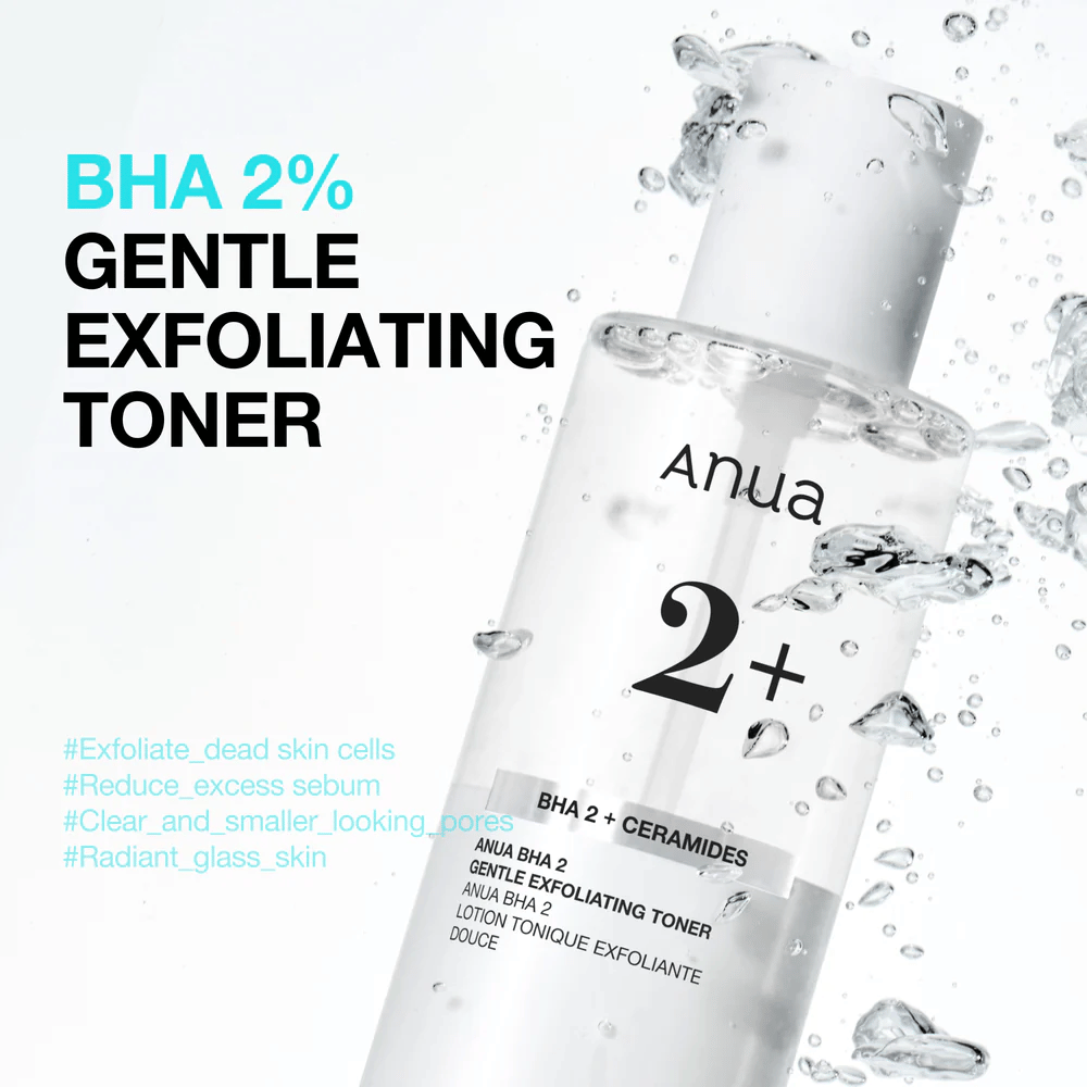 Anua BHA 2% Gentle Exfoliating Toner com ceramidas – toner BHA suave que reduz poros obstruídos e excesso de oleosidade