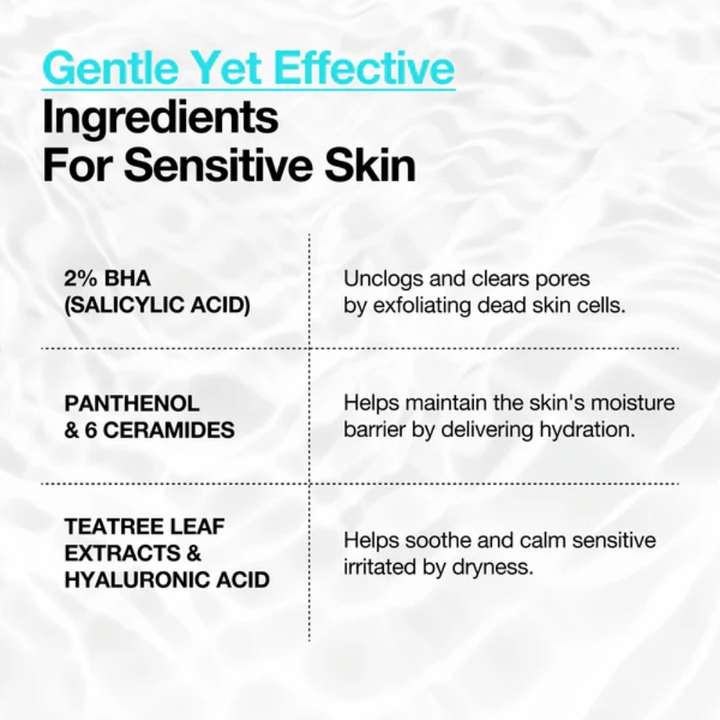 Anua BHA 2% Gentle Exfoliating Toner – ingredientes para pele sensível com 2% de BHA, pantenol, ceramidas e ácido hialurônico
