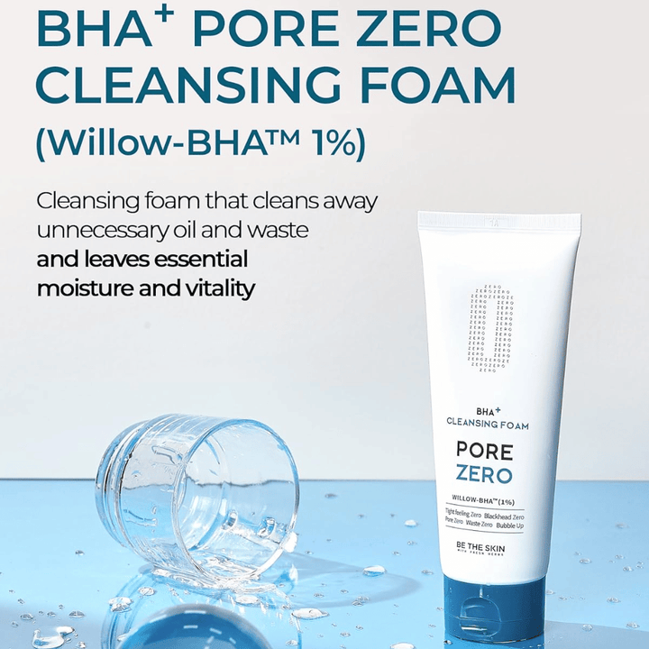 Imagem de campanha que destaca o Willow-BHA™ (1%) e a capacidade do produto de remover o excesso de sebo e as impurezas, ao mesmo tempo que a pele mantém a hidratação e a luminosidade. A paleta de azul transmite uma impressão limpa e refrescante.