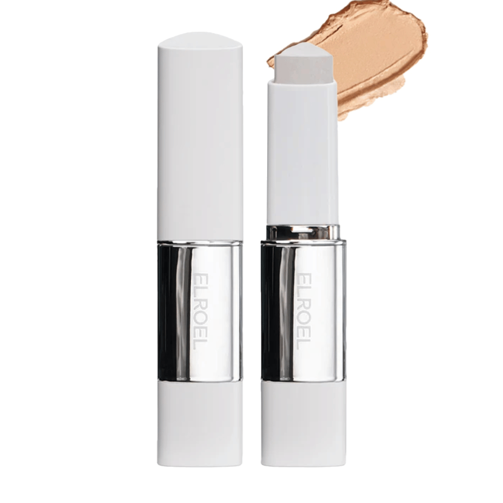 ELROEL Blanc Cover Cream Stick concealer em tom profundo com alta cobertura e acabamento suave, próximo à pele.