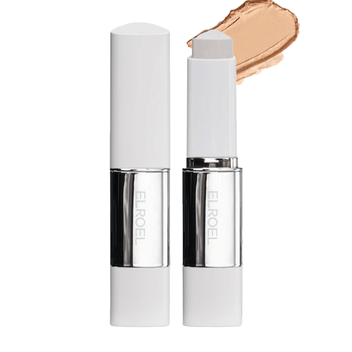 ELROEL Blanc Cover Cream Stick concealer em tom profundo com alta cobertura e acabamento suave, próximo à pele.