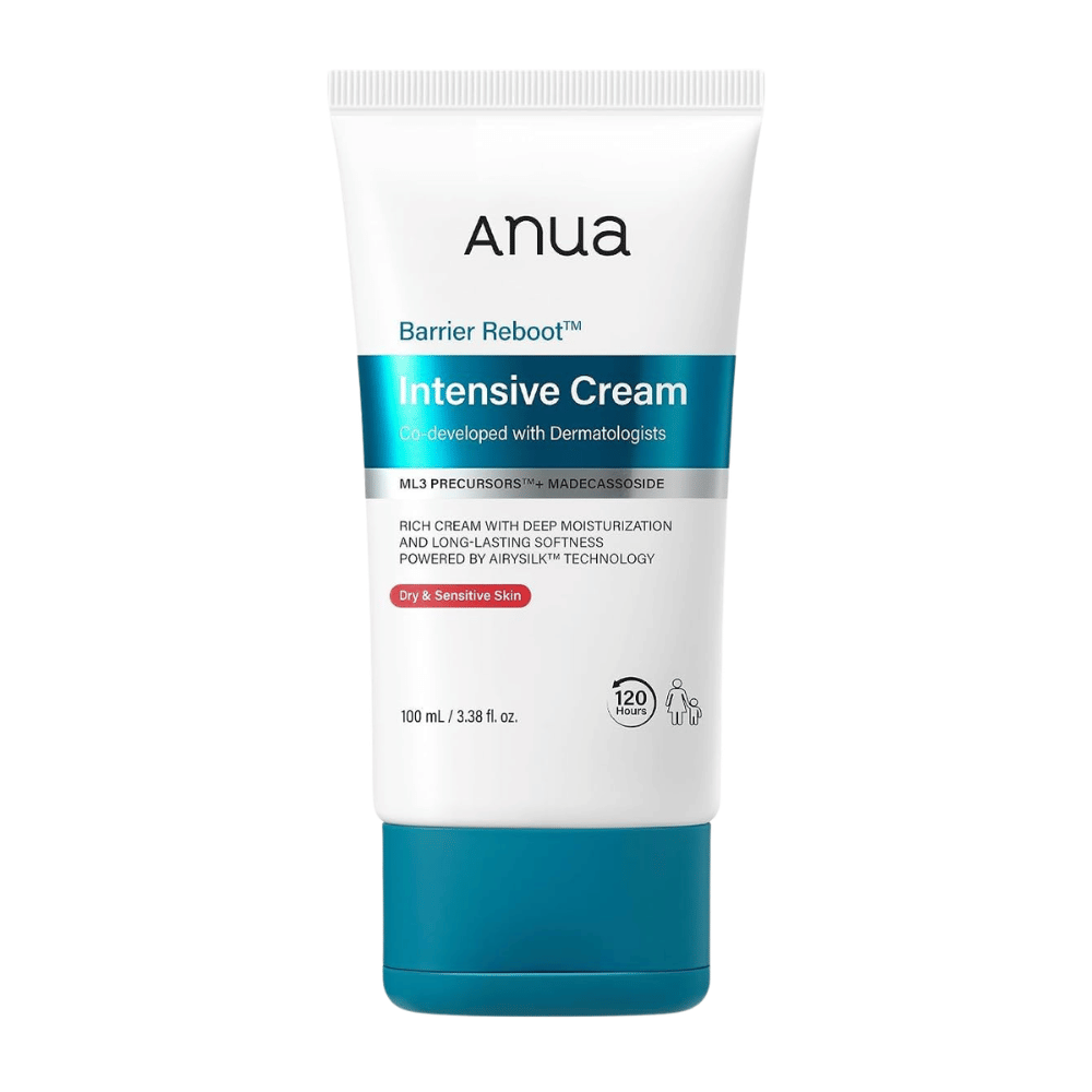 5. Anua Barrier Reboot Intensive Cream 100ml – embalagem branca com tampa turquesa sobre fundo branco