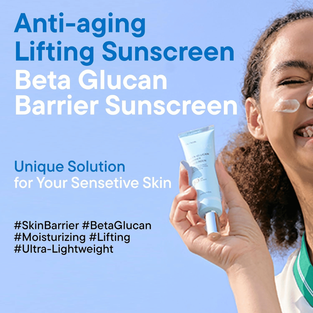 iUNIK Beta-Glucan Barrier Sunscreen SPF50+ PA++++ proteção solar para pele sensível com beta-glucano e péptidos anti-idade