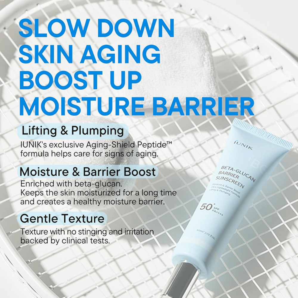 iUNIK Beta-Glucan Barrier Sunscreen SPF50+ PA++++ creme solar hidratante sem efeito esbranquiçado para todos os tons de pele