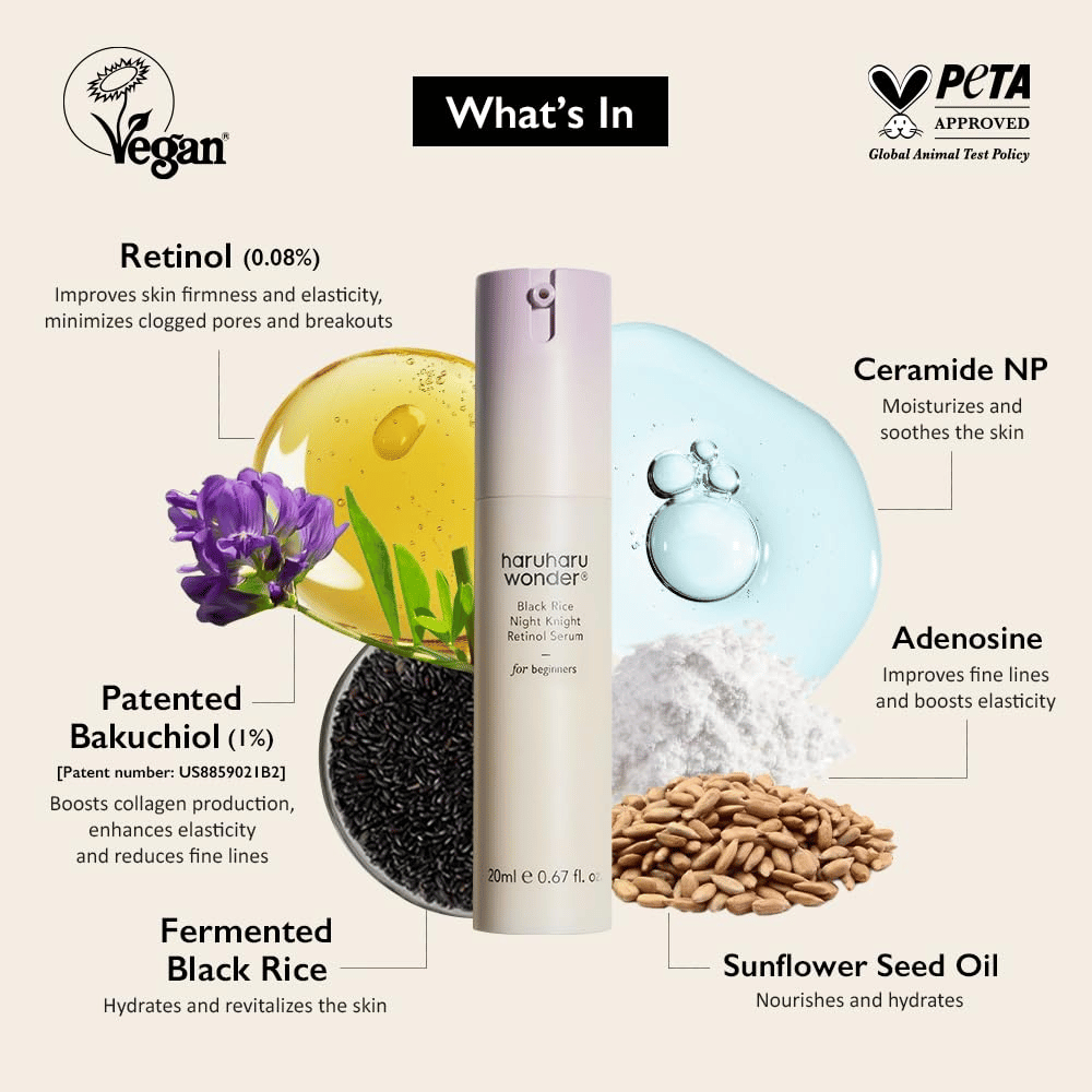 Haruharu Wonder Black Rice Night Knight Retinol Serum – retinol, bakuchiol, ceramida e arroz preto fermentado