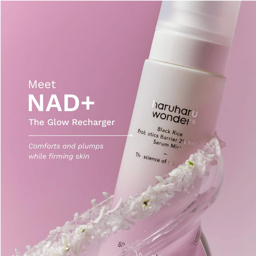 Haruharu Wonder Black Rice Probiotics Barrier 2% NAD+ Serum Mist com 2% de NAD+ para uma pele mais firme e maior luminosidade