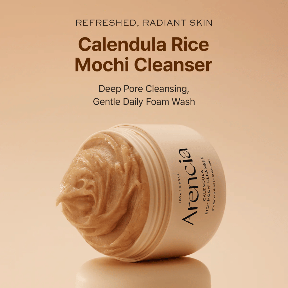Arencia Calendula Rice Mochi Cleanser 120 g – limpeza coreana hidratante com arroz e calêndula que deixa a pele macia, clara e equilibrada.