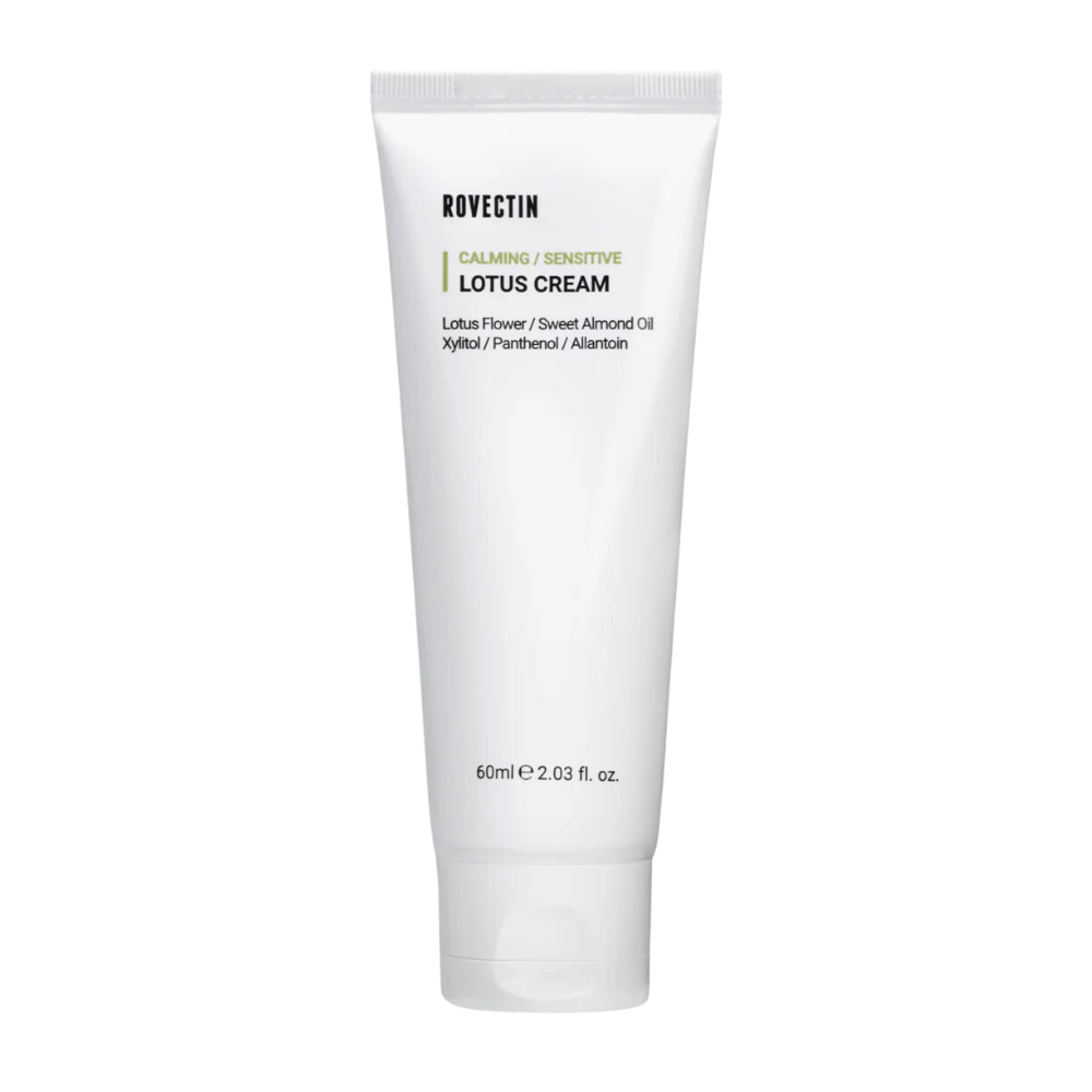Tubo com Rovectin Calming Sensitive Lotus Cream, creme calmante para pele sensível.