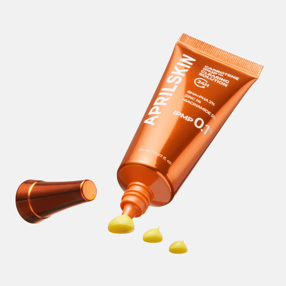APRILSKIN Carrotene IPMP Clearing Solution spot treatment contra espinhas e pele impura, fórmula concentrada com IPMP 0.1% e ácidos esfoliantes