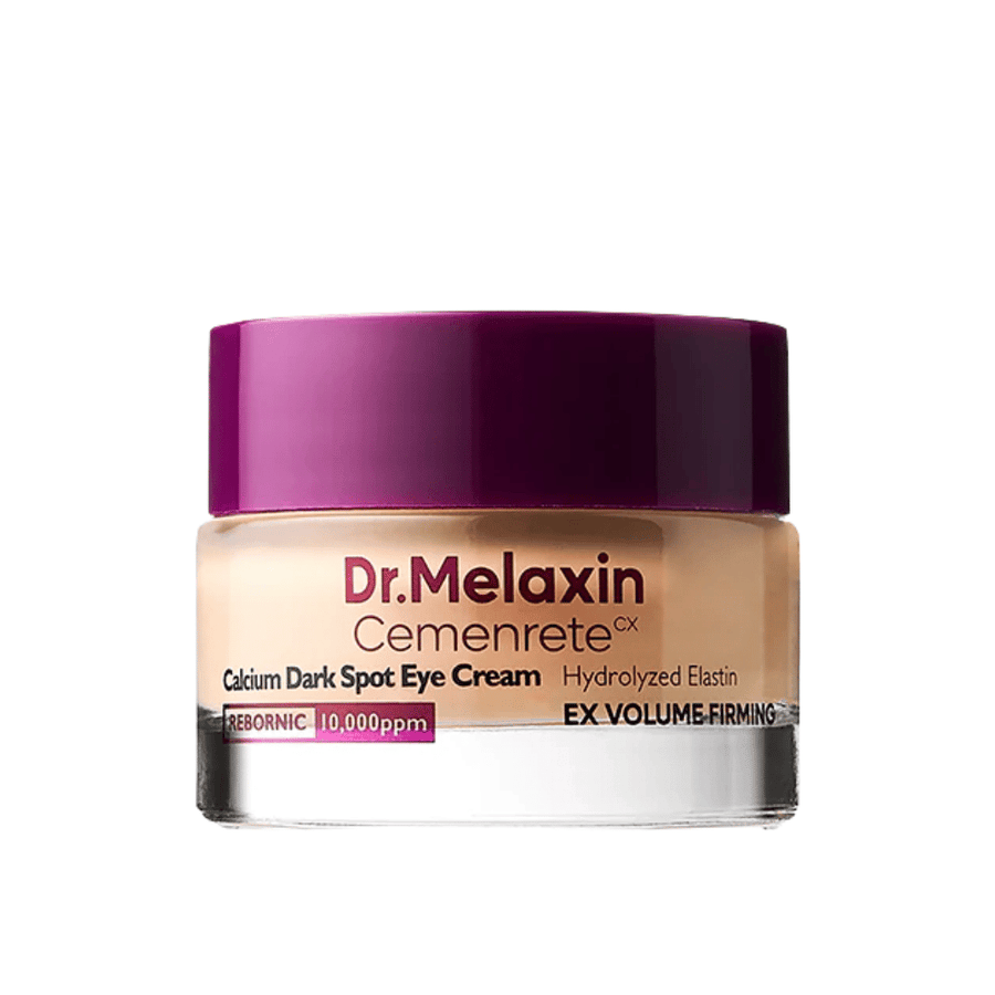 Dr.Melaxin Cemenrete Calcium Dark Spot Eye Cream em imagem completa contra fundo branco, creme para os olhos coreano que combate pigmentação, pele cansada e sinais de envelhecimento.