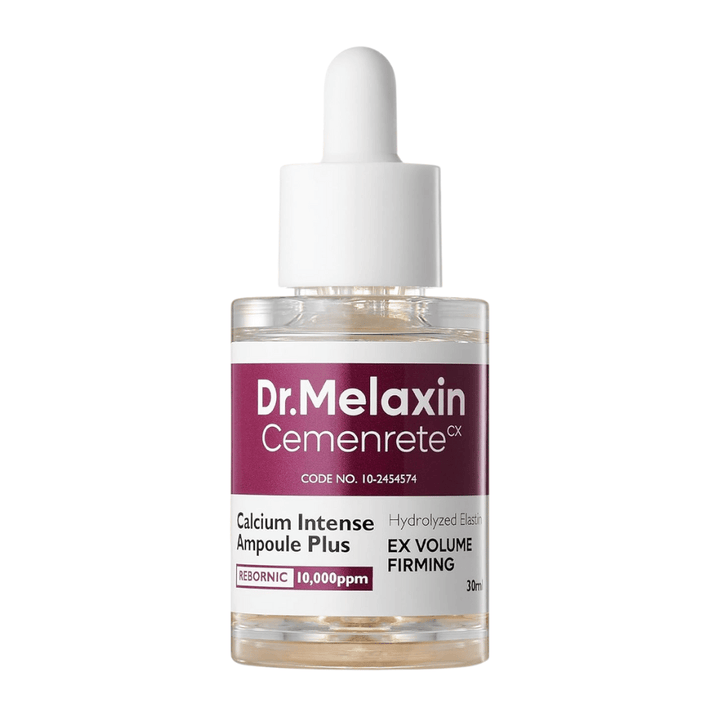Imagem do produto de Dr. Melaxin Cemenrete Calcium Intense Ampoule Plus em frasco de vidro com pipeta, uma ampola anti-envelhecimento coreana que fortalece a estrutura e elasticidade da pele.