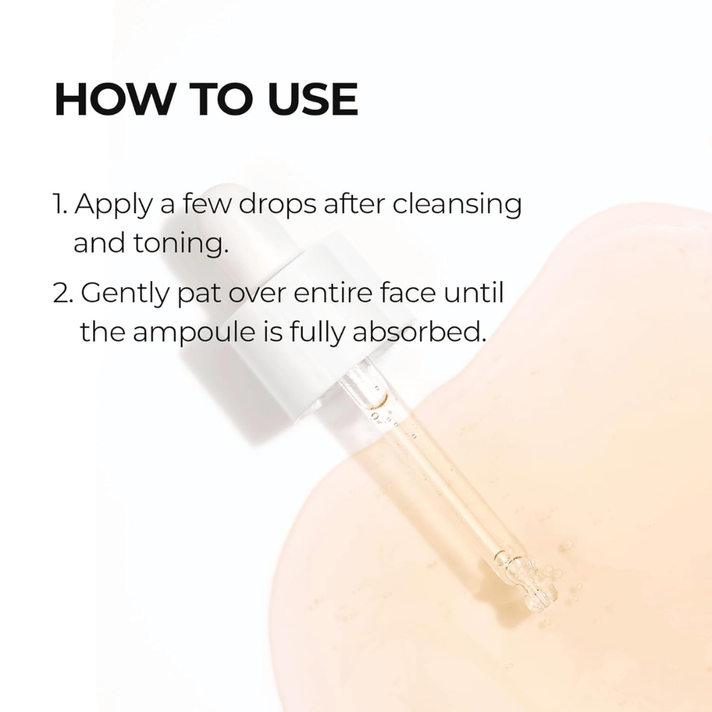 Imagem de instrução mostrando como Dr. Melaxin Cemenrete Calcium Intense Ampoule Plus é aplicada após limpeza e toner, sendo batida na pele até ser completamente absorvida.
