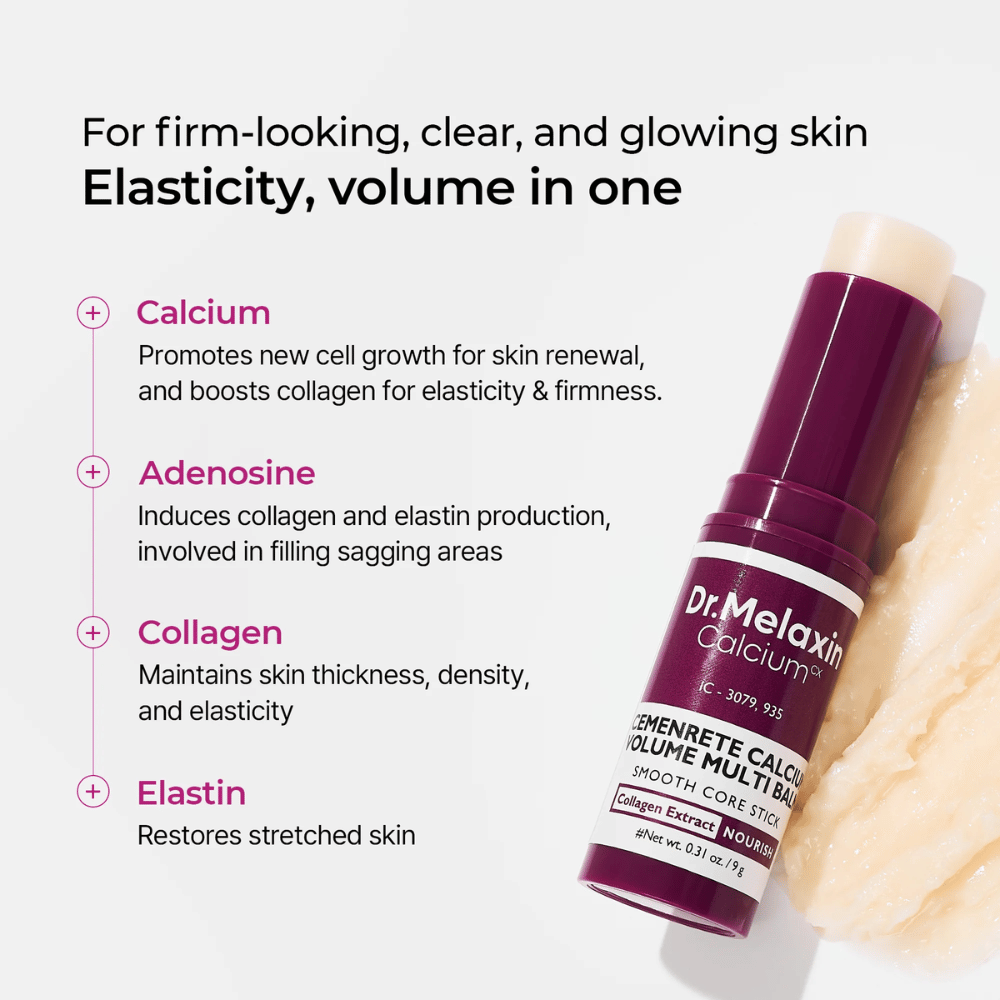 Dr. Melaxin Cemenrete Calcium Volume Multi Balm com cálcio, adenosina, colágeno e elastina para aumentar a elasticidade, pele mais firme e melhorar a estrutura da pele.