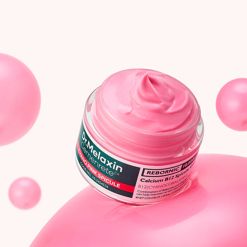 Dr. Melaxin Cemenrete Cyano Pink Spicule Cream com tecnologia B12 e spicule que dá brilho, melhora a textura da pele e fortalece a pele.