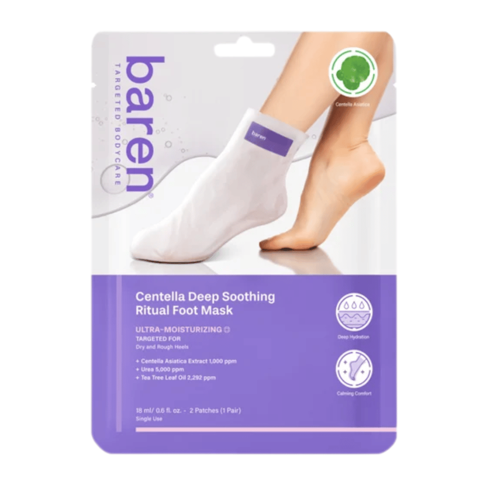 9. Baren Centella Deep Soothing Ritual Foot Mask 18 ml – máscara hidratante para os pés com centella asiatica e ureia para pés secos e ásperos