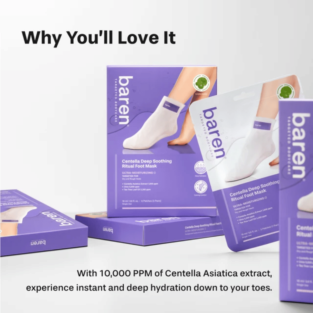7. Baren Centella Deep Soothing Ritual Foot Mask – máscaras hidratantes para os pés com centella asiatica para calcanhares secos e ásperos
