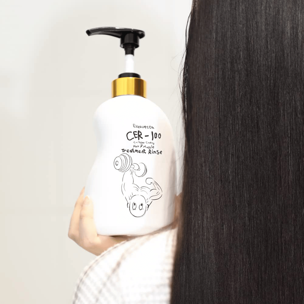 Elizavecca CER-100 Collagen Coating Hair Muscle Treatment Rinse – bálsamo reparador com colágeno para cabelo longo, seco e danificado