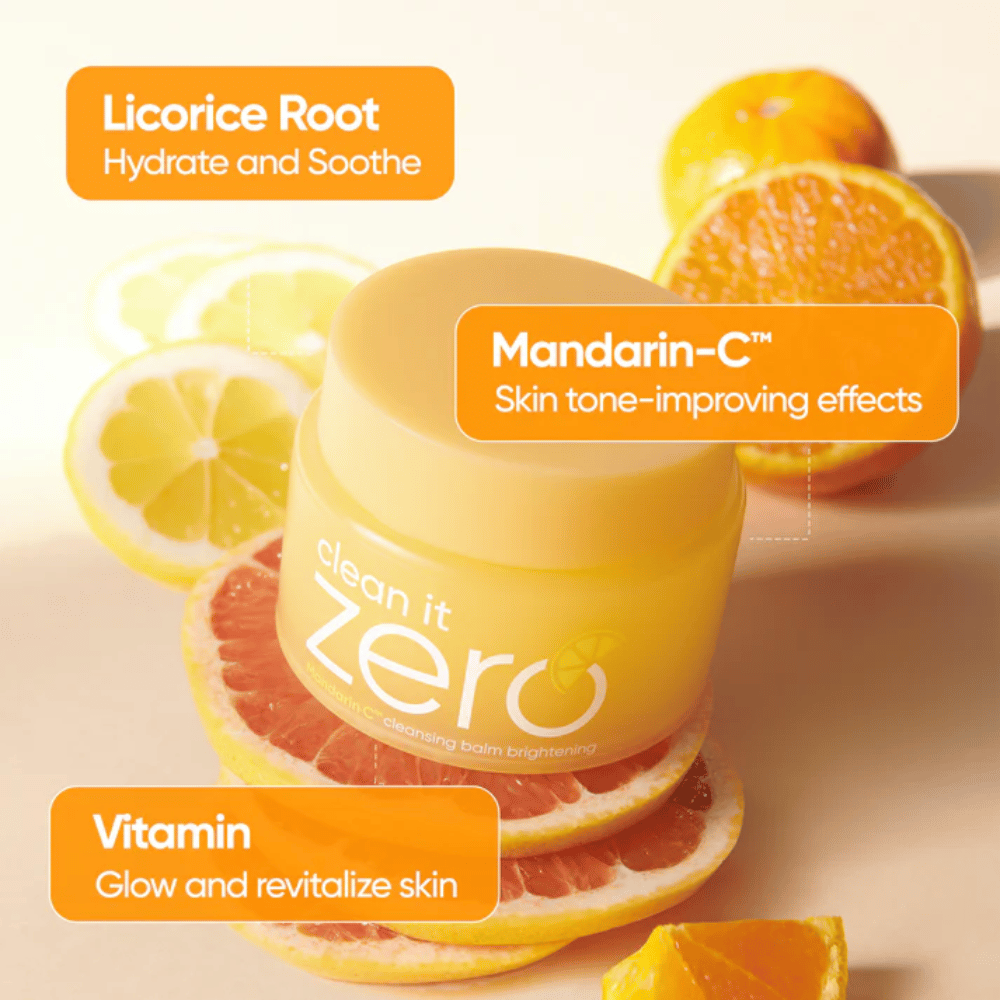Banila Co Clean It Zero Mandarin-C cleansing balm com extrato de laranja que melhora o tom da pele, a luminosidade e combate a pele irregular e as linhas finas