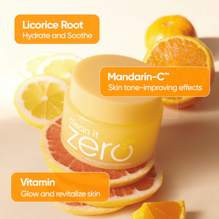 Banila Co Clean It Zero Mandarin-C cleansing balm com extrato de laranja que melhora o tom da pele, a luminosidade e combate a pele irregular e as linhas finas