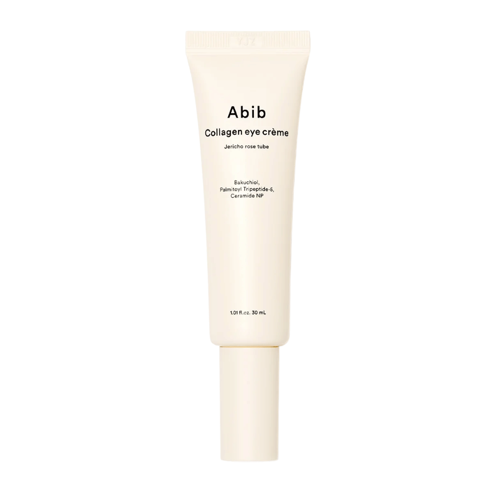 Imagem do produto de Abib Collagen Eye Crème – Jericho Rose Tube 30 ml. Contém bakuchiol, tripéptidos e ceramidas para uma pele mais firme.