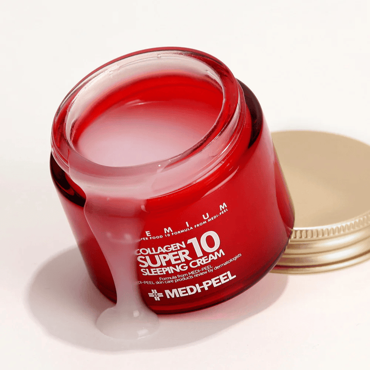 MEDI-PEEL Collagen Super 10 Sleeping Cream – creme noturno coreano com colágeno que hidrata, fortalece a barreira cutânea e proporciona firmeza durante a noite.