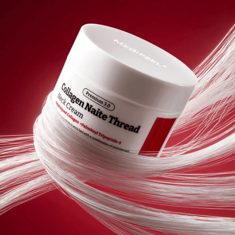 MEDIPEEL Collagen Naite Thread Neck Cream Premium 3.0 – creme firmador para o pescoço com colágeno hidrolisado e peptídeos que melhoram a elasticidade da pele e reduzem linhas visíveis no pescoço e decote.