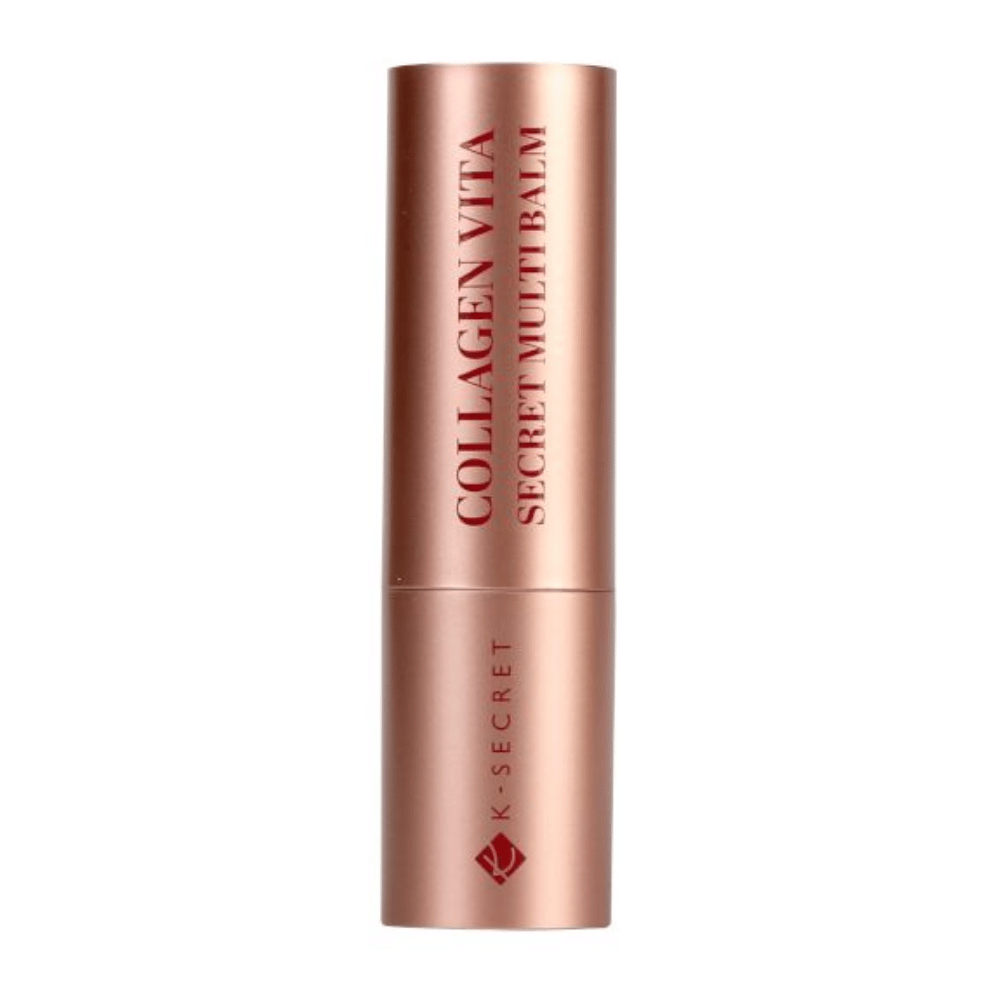Rosegyllene hylsa med texten ”Collagen Vita Secret Multi Balm” från K-Secret.