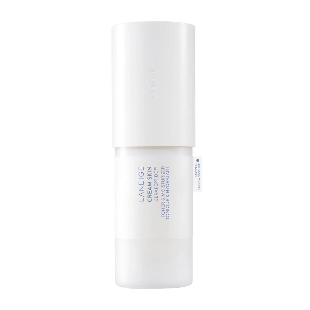 Laneige Cream Skin Cerapeptide Refiner em uma garrafa branca com bomba. O produto combina tônico e creme hidratante, projetado para hidratar e tonificar a pele.