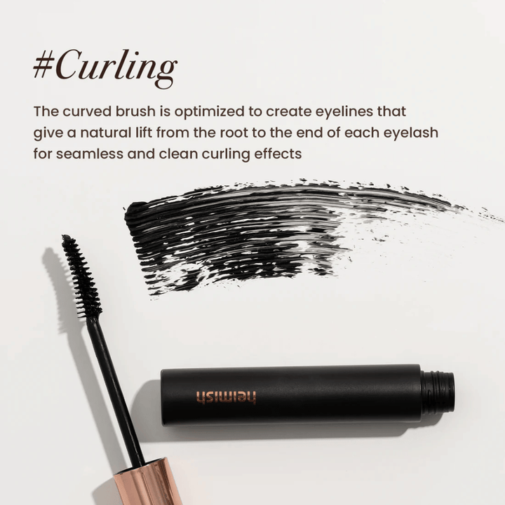 Heimish Dailism Smudge Stop Mascara Curling com escova curva que levanta e molda os cílios para um resultado de curvatura natural mas duradouro.