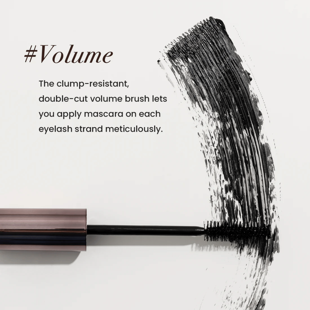 Heimish Dailism Smudge Stop Mascara Volume com escova de volume que separa os cílios e cria volume cheio sem grumos.